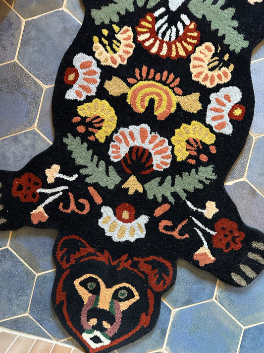 Folk Bear Rug - Modern Wool Tufted Accent Rug - 3 x 5