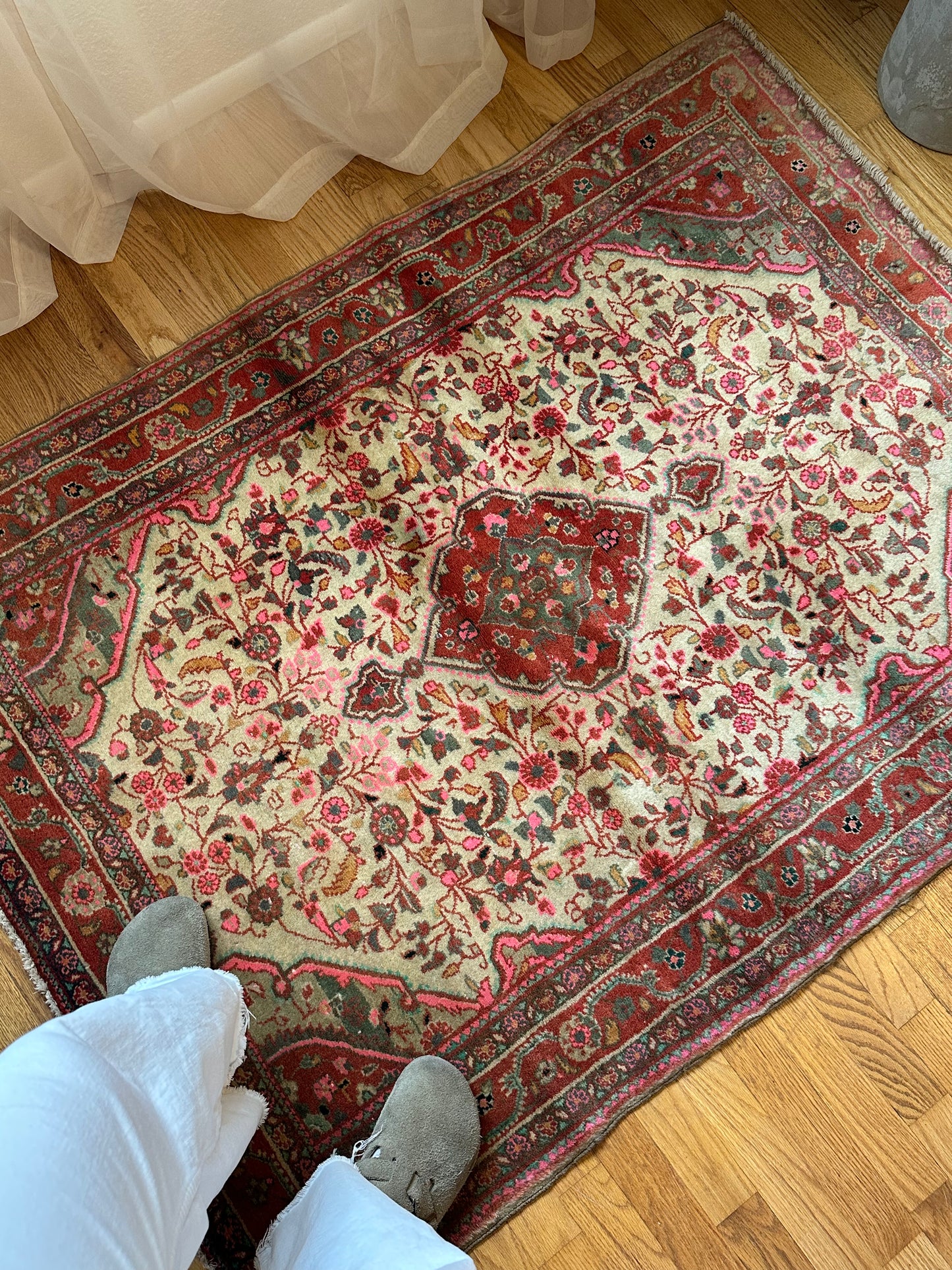 Vintage Persian Floral Accent Rug