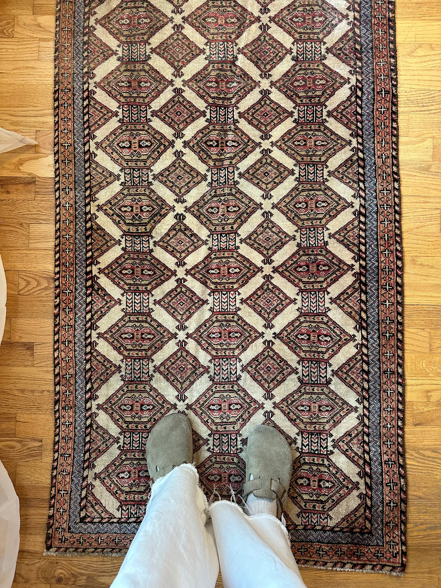 Vintage Ivory Persian Runner with Geometric Pattern
