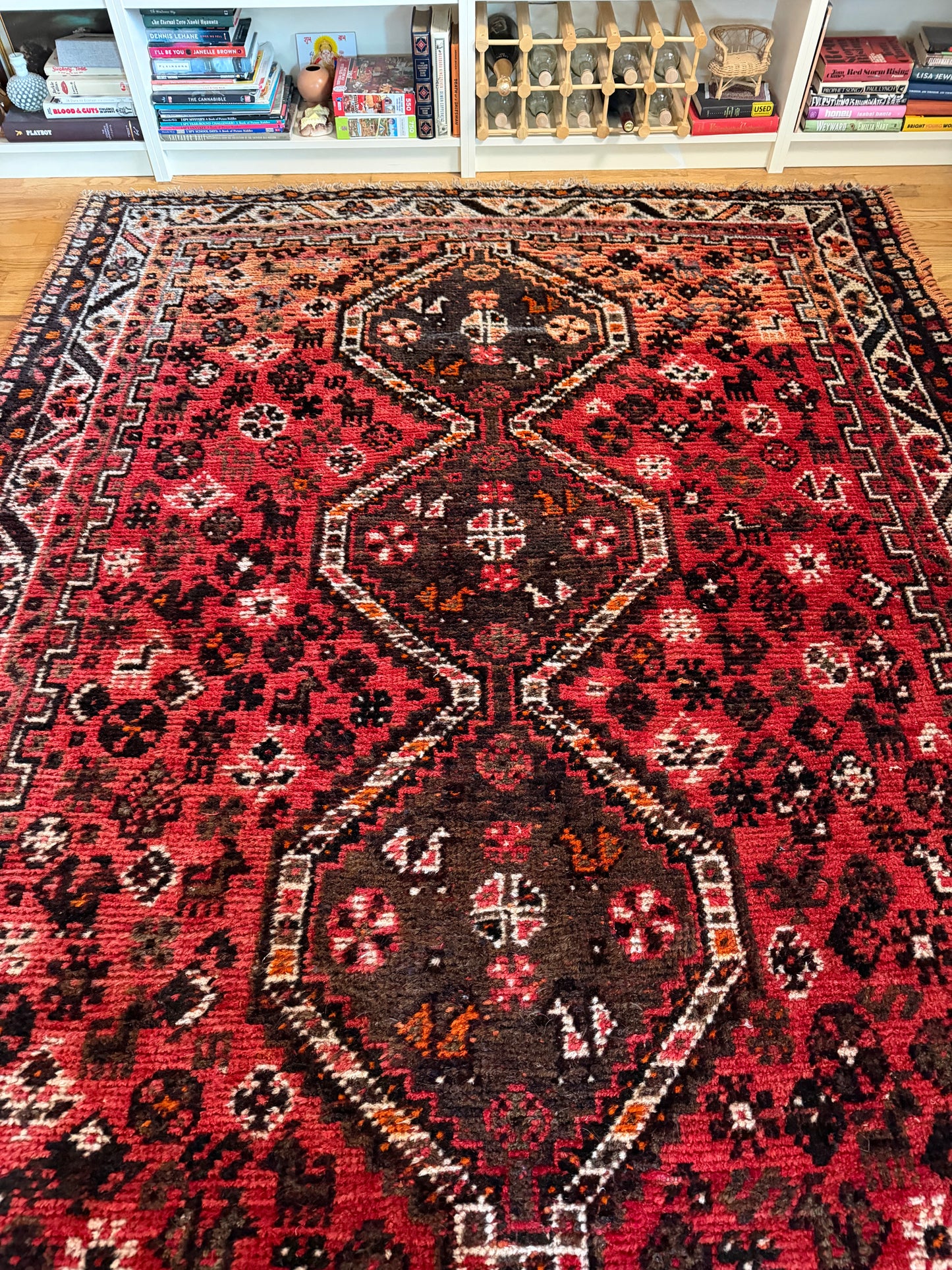 Shirin Safron | Vintage Persian Qashqai Rug - 8'10' x 6'11'