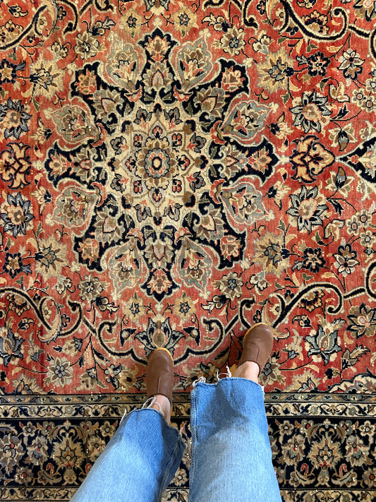 Rosewood Kashan - Vintage Hand-Knotted Persian Kashan Wool Rug - 11'8" x 8'