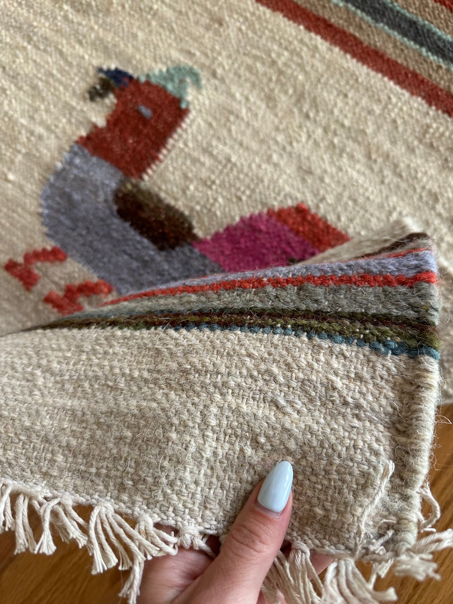 Handwoven Modern Wool Flatweave Rooster Runner - 2 x 8