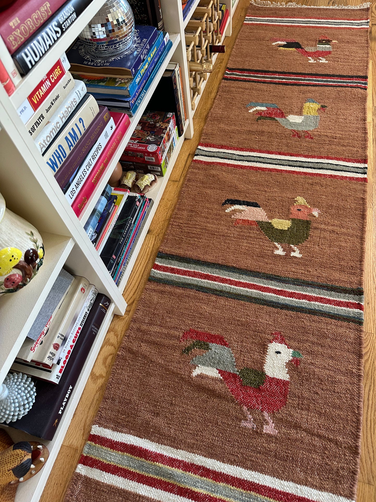 Modern Wool Flatweave Kilim Rooster Runner - 2 x 8