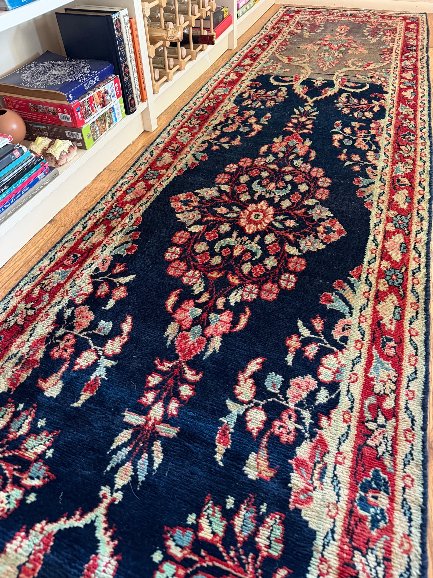 Midnight Bloom | Vintage Hand-Knotted Runner • 2'6" x 12'5"
