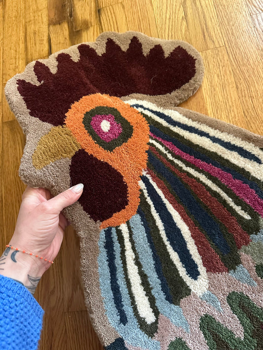 Clay & Cider Rooster - 3’ x 5’ Wool Rooster Shaped Rug