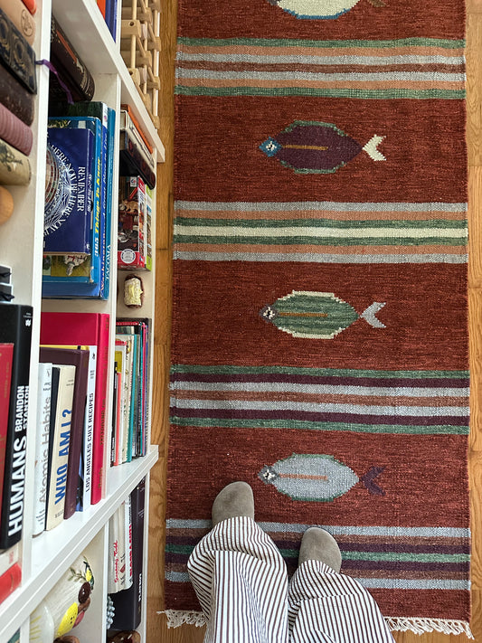 Copper Coast Fish Runner - Modern Wool Flatweave - 2'6" x 8