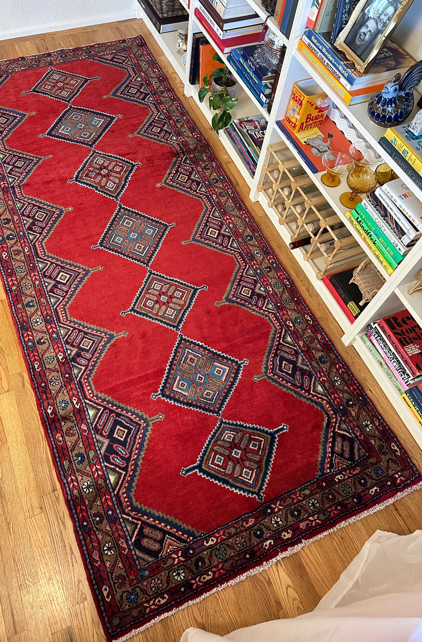 Madder & Indigo Kurdish Diamond Runner – 3'8" x 9' Vintage Tribal Rug