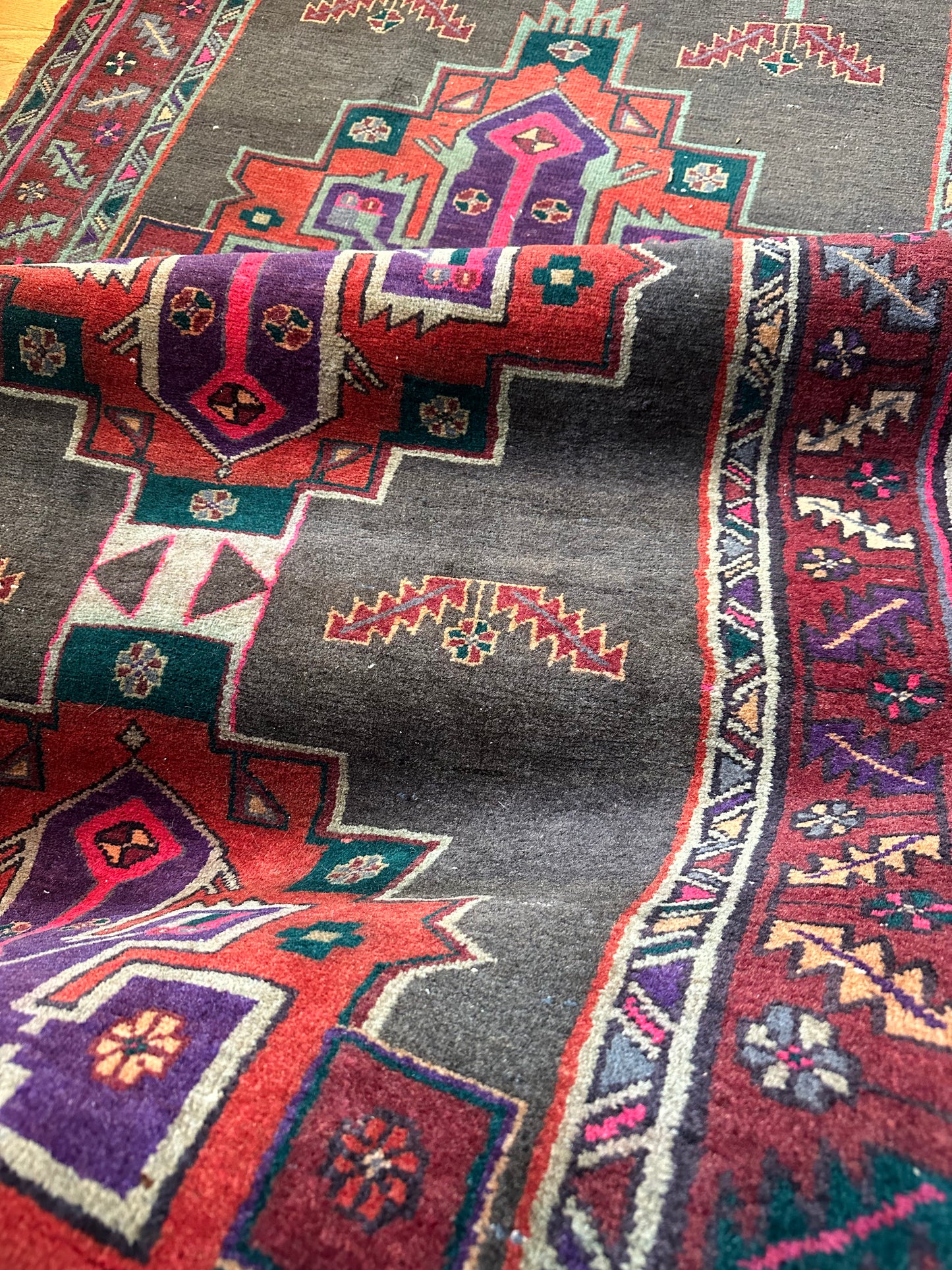 Vintage Anatolian Kurdish Runner – 3'10" x 9'10" – Midnight Carnation