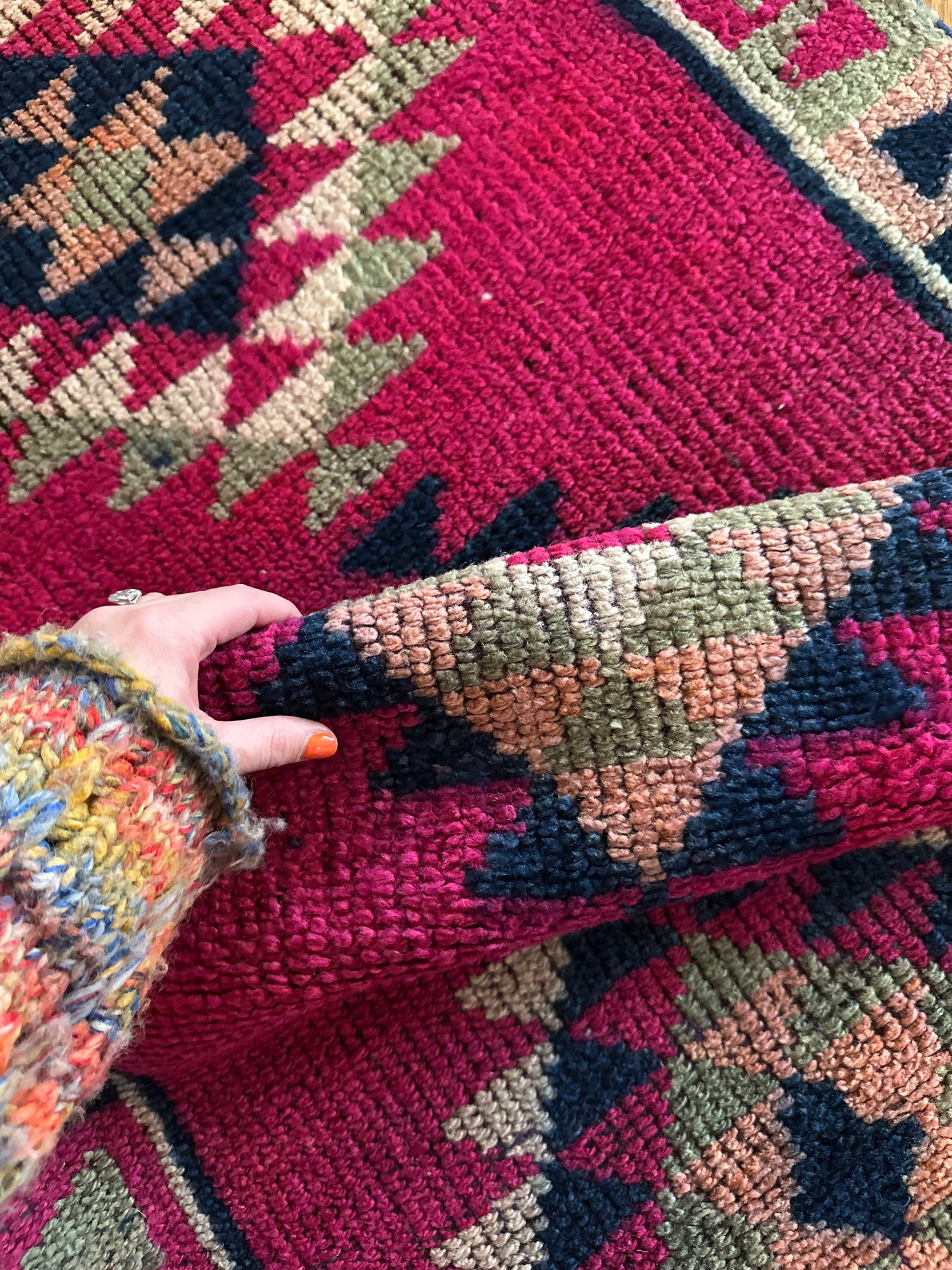 Vintage Pomegranate Geometric Wool Runner – 2’5” x 11’1”