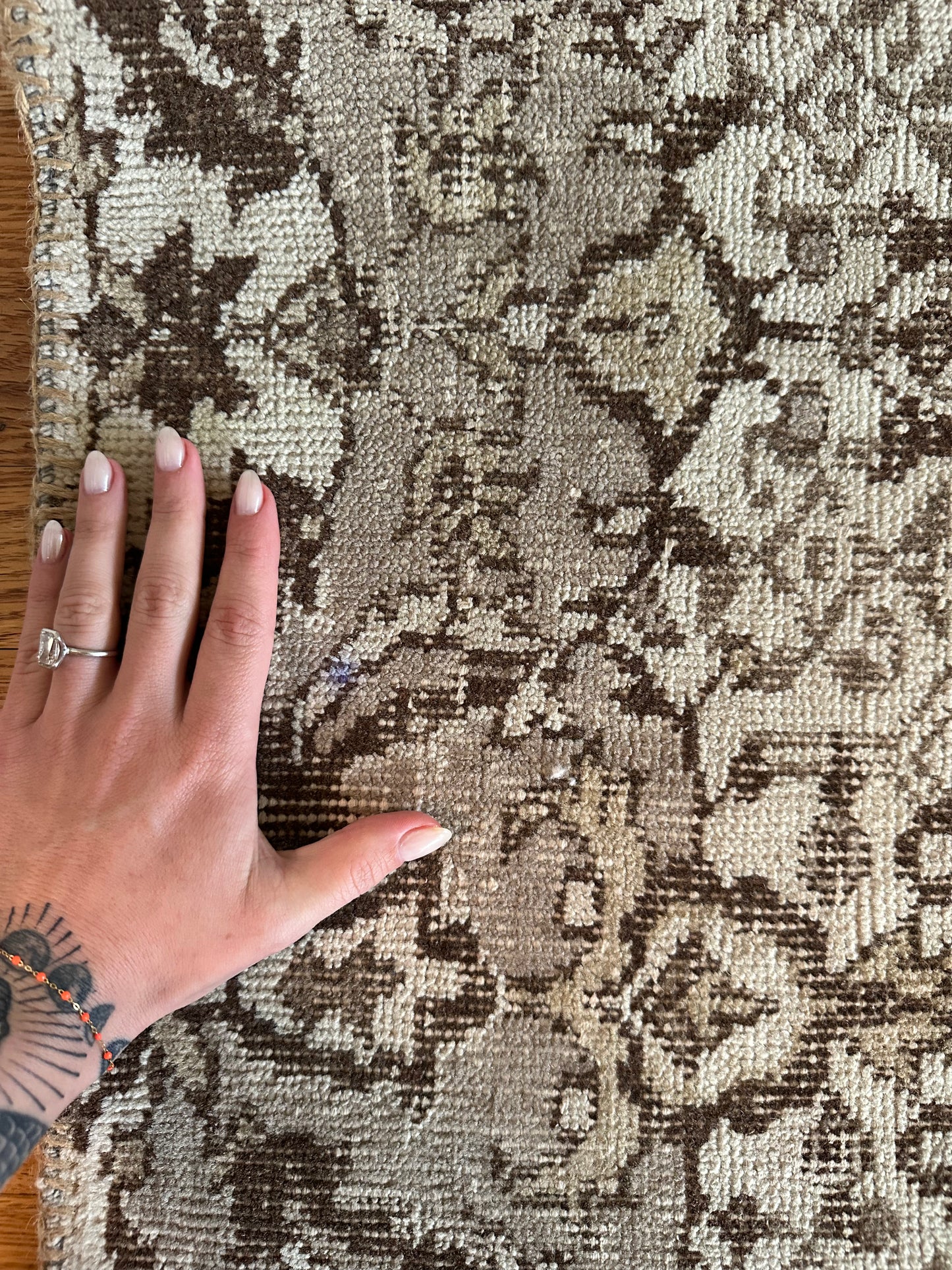 Vintage 1960s Oushak Neutral Taupe Wool Area Rug | 5’1” x 9’