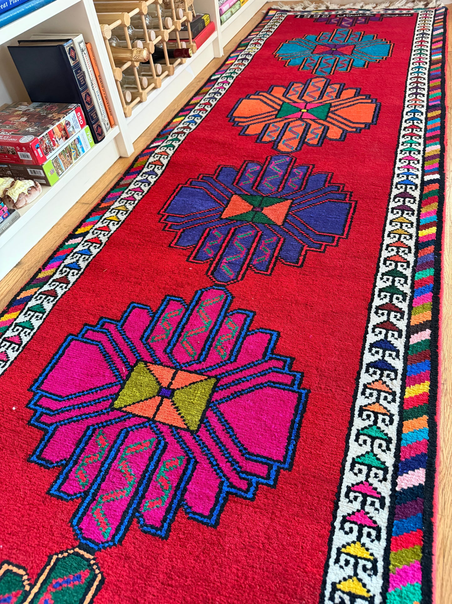 Carnival Star Runner - Vintage Handwoven Herki Runner - 2'8" x 12'8"