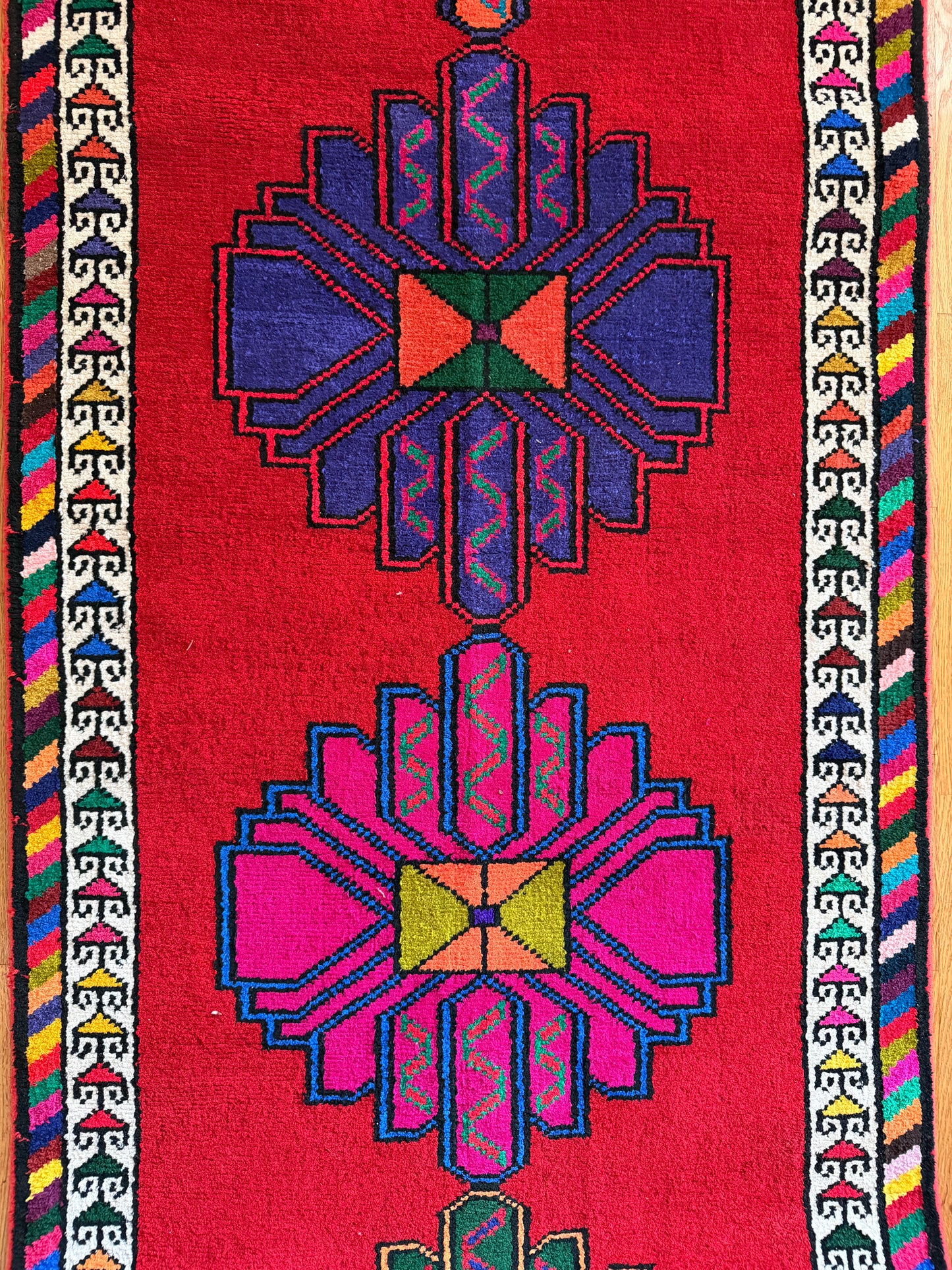 Carnival Star Runner - Vintage Handwoven Herki Runner - 2'8" x 12'8"