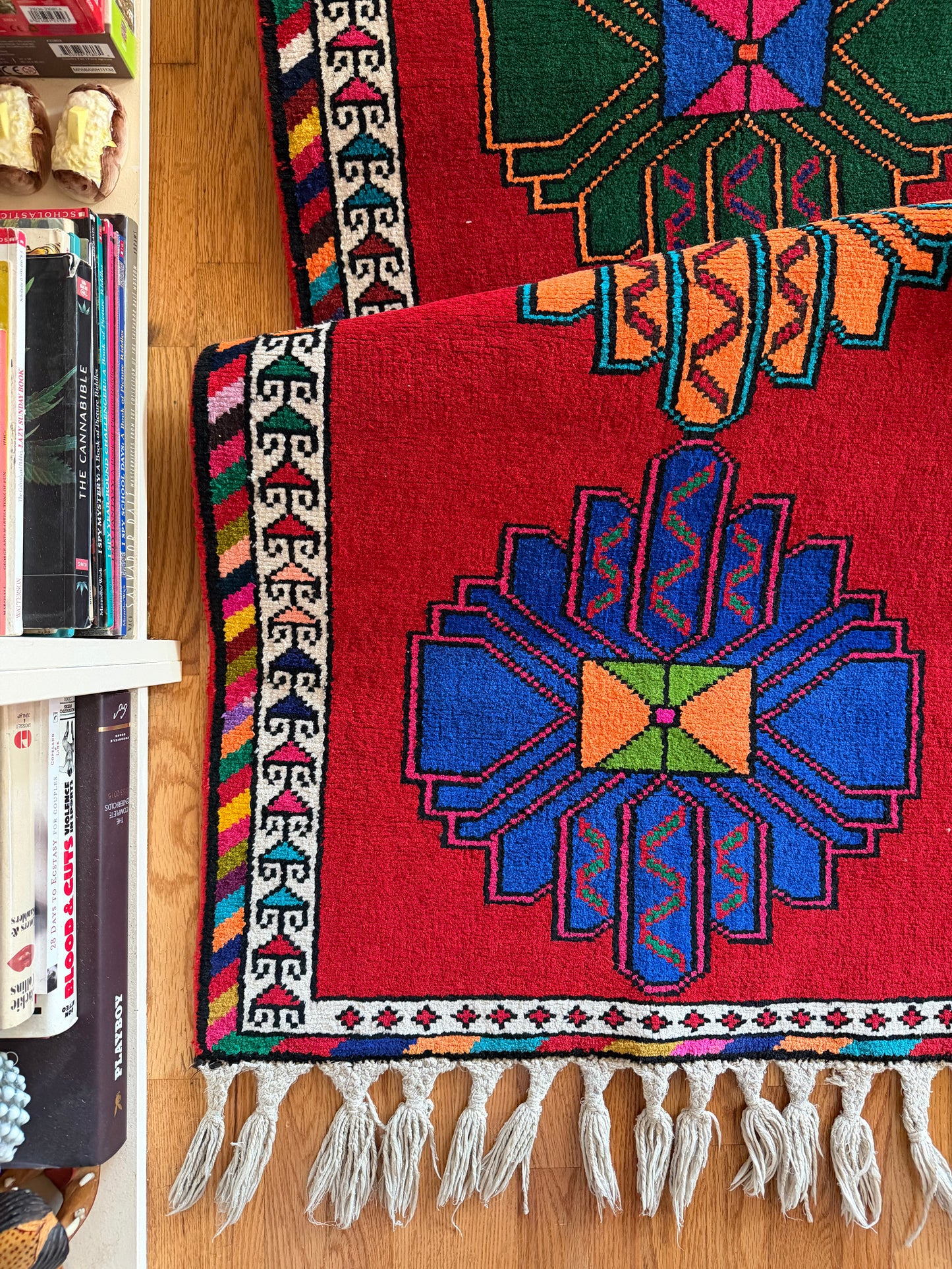Carnival Star Runner - Vintage Handwoven Herki Runner - 2'8" x 12'8"