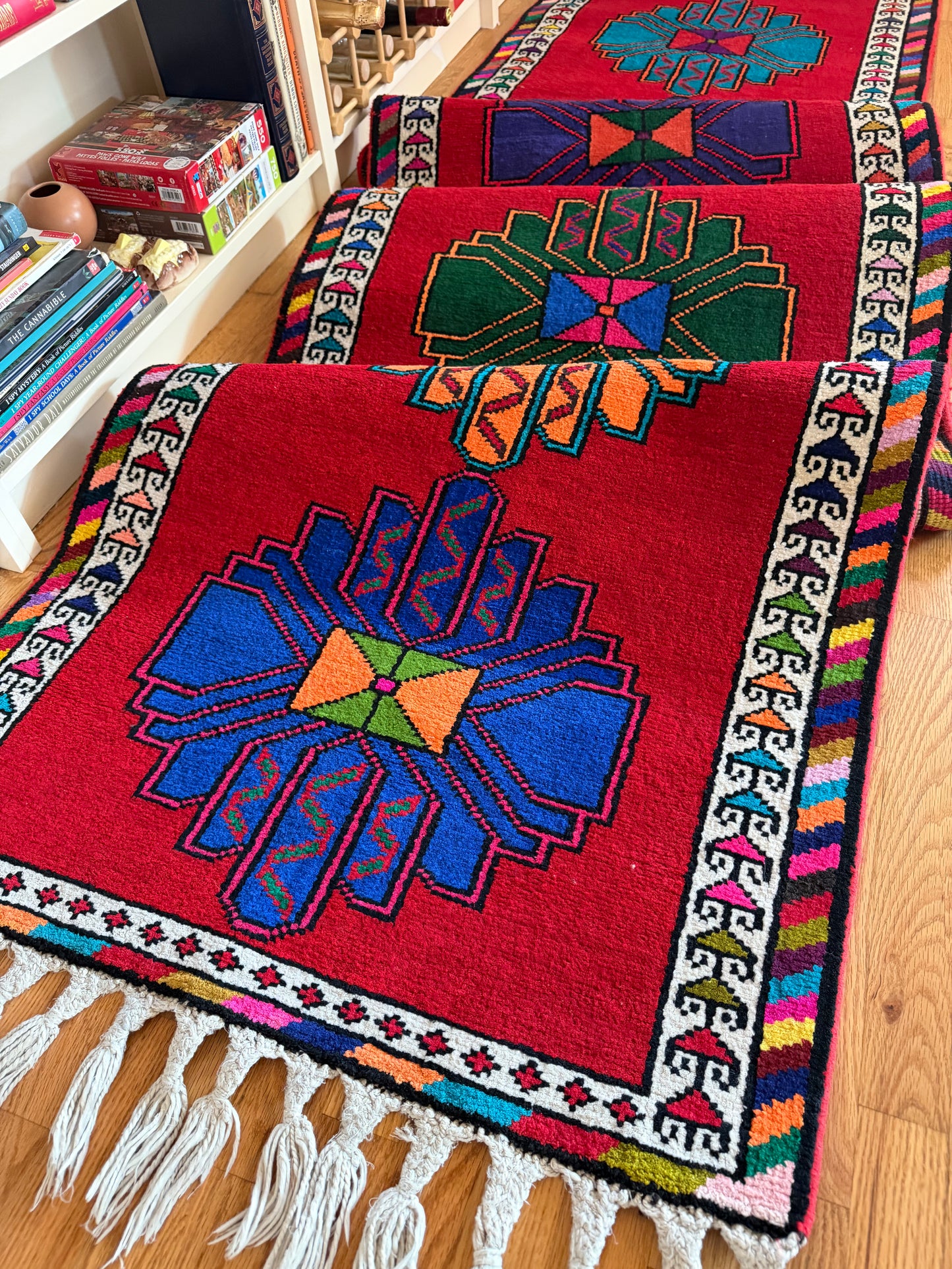 Carnival Star Runner - Vintage Handwoven Herki Runner - 2'8" x 12'8"