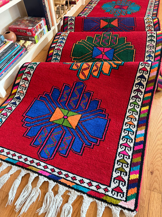 Carnival Star Runner - Vintage Handwoven Herki Runner - 2'8" x 12'8"