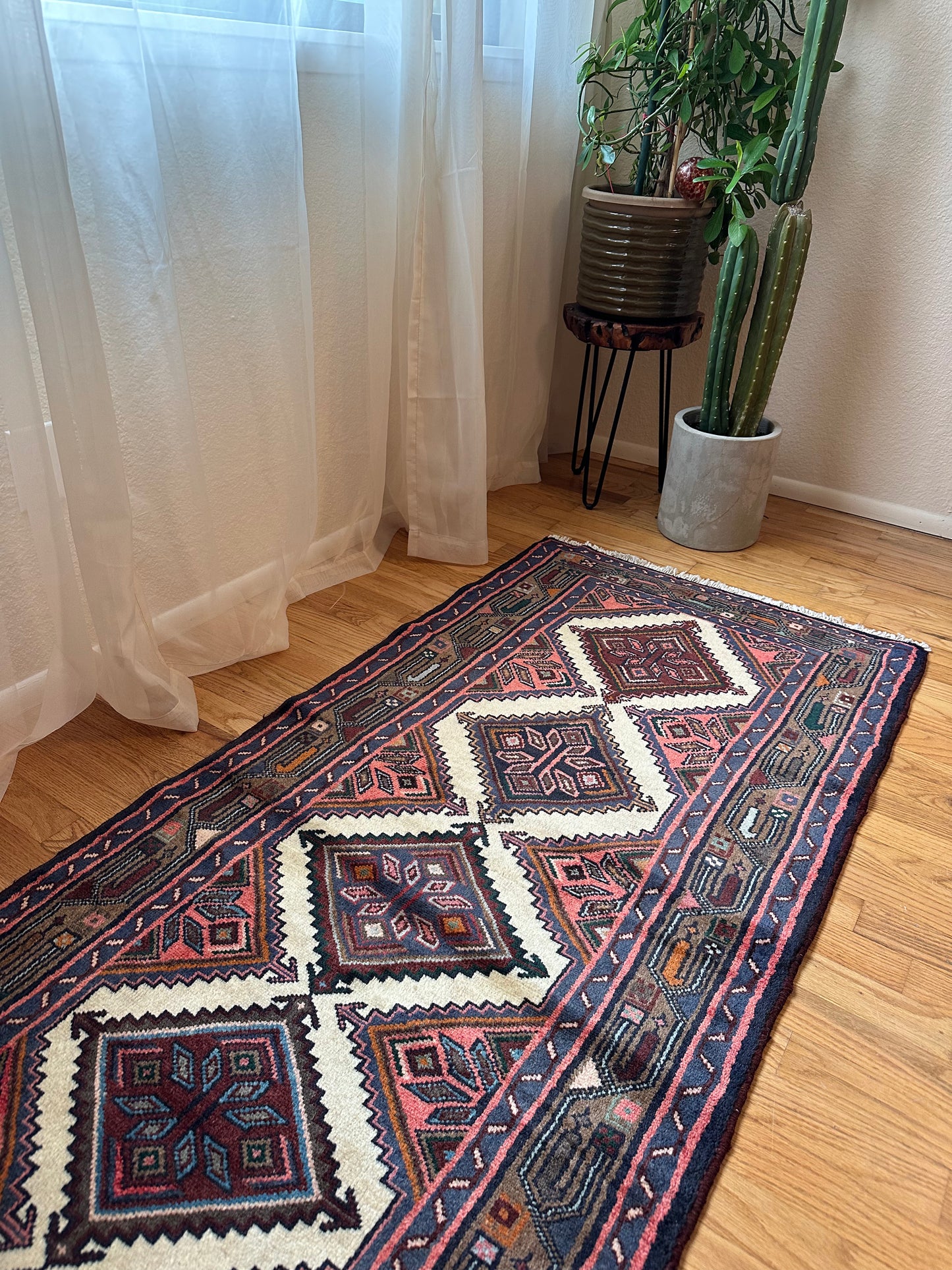 diamond lattice pattern Vintage Kurdish Persian Runner