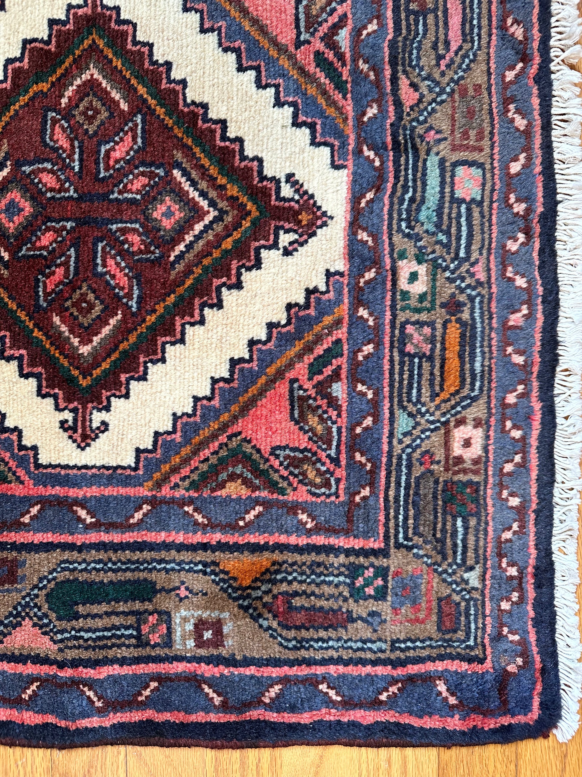 diamond lattice pattern Vintage Kurdish Persian Runner