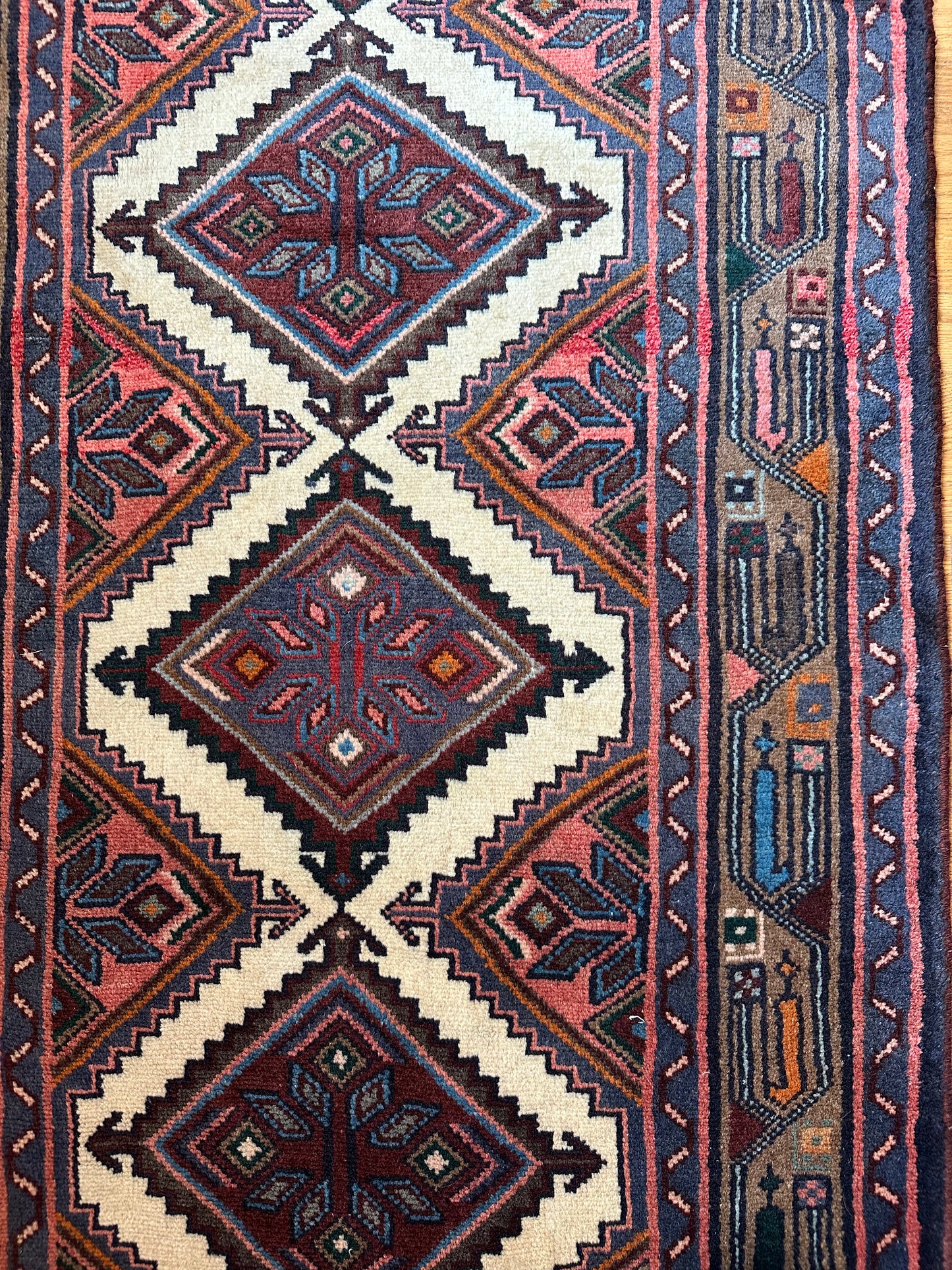 diamond lattice pattern Vintage Kurdish Persian Runner