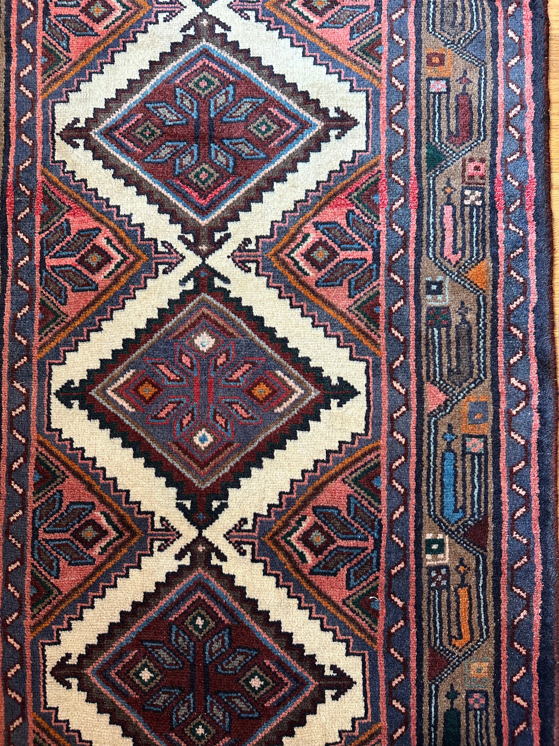 diamond lattice pattern Vintage Kurdish Persian Runner