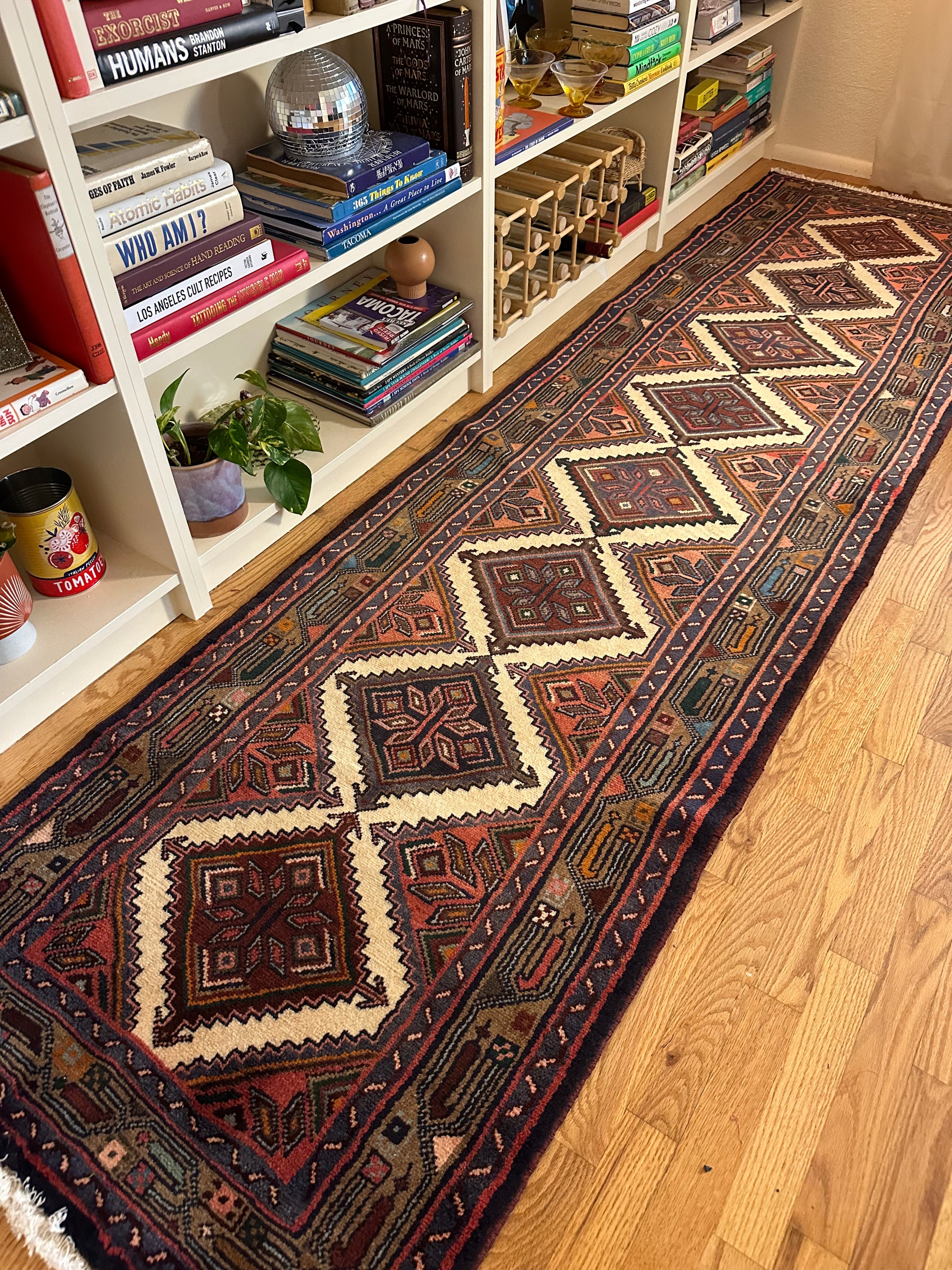 diamond lattice pattern Vintage Kurdish Persian Runner