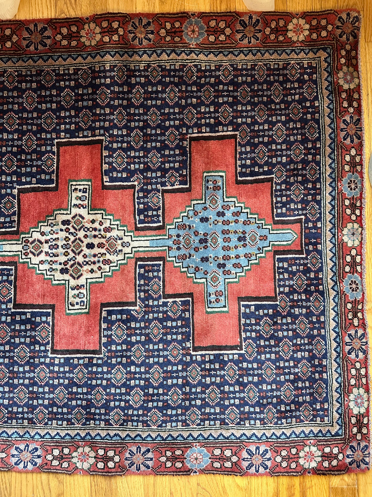 geometric medallion Vintage Kurdish Persian Runner