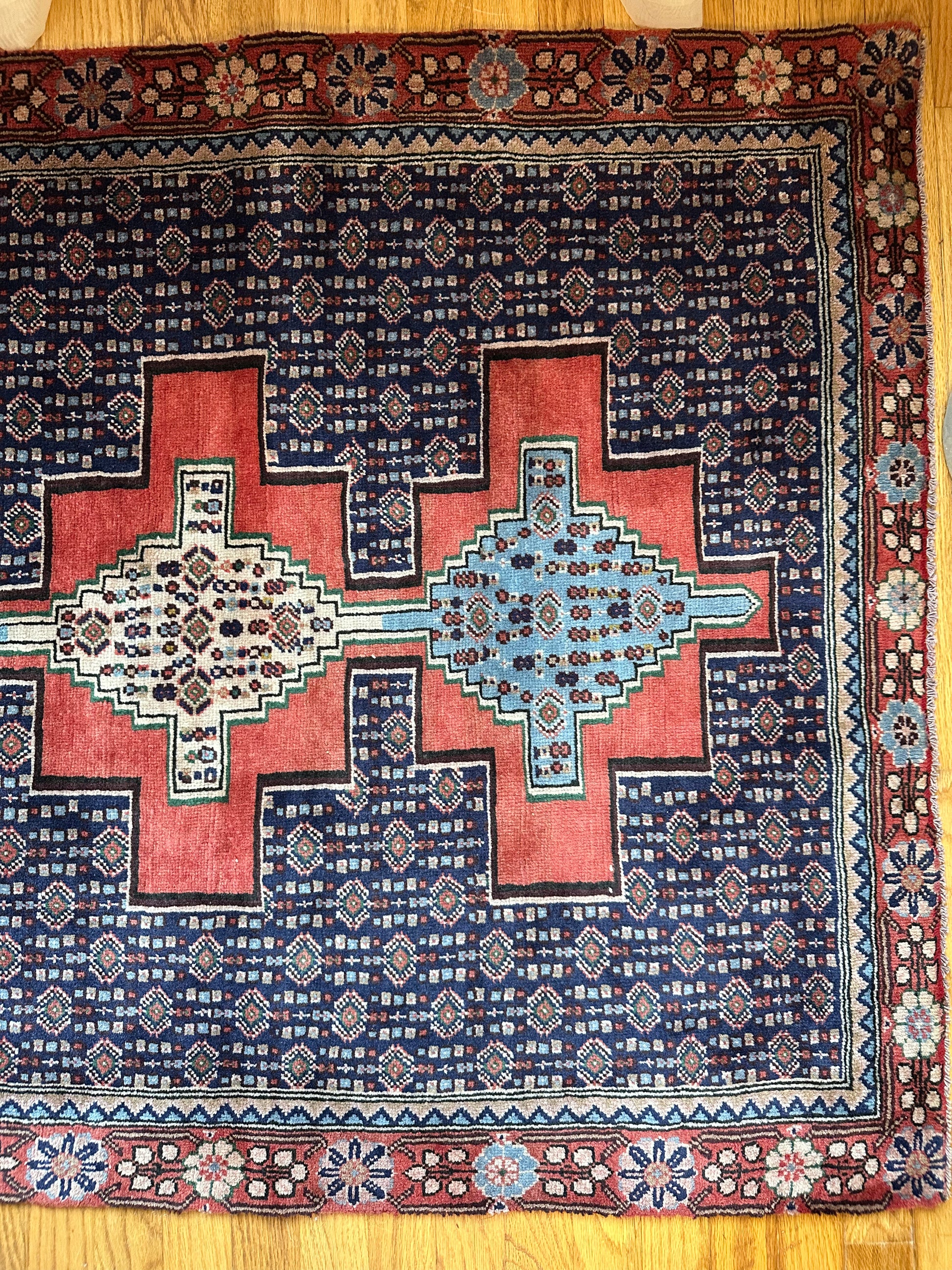 geometric medallion Vintage Kurdish Persian Runner