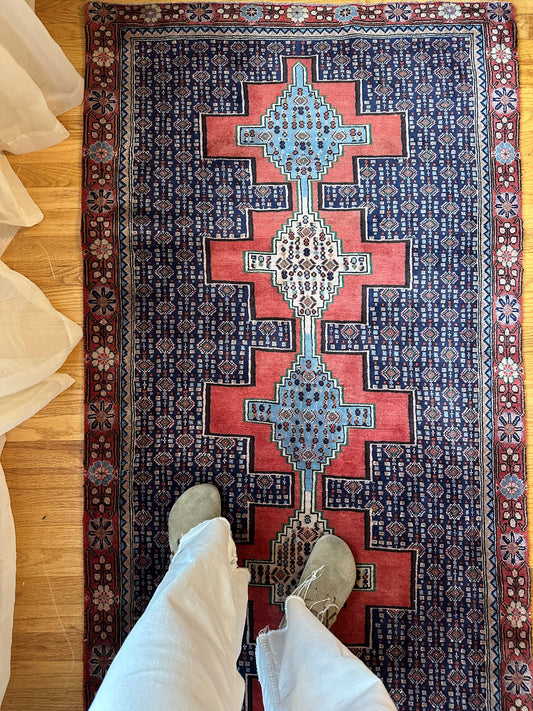 geometric medallion Vintage Kurdish Persian Runner