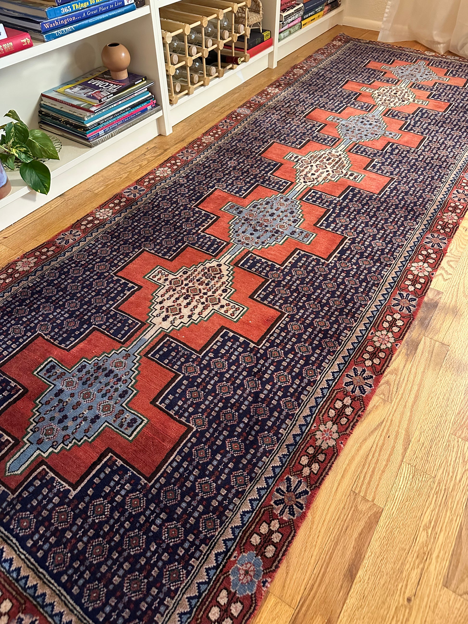 geometric medallion Vintage Kurdish Persian Runner