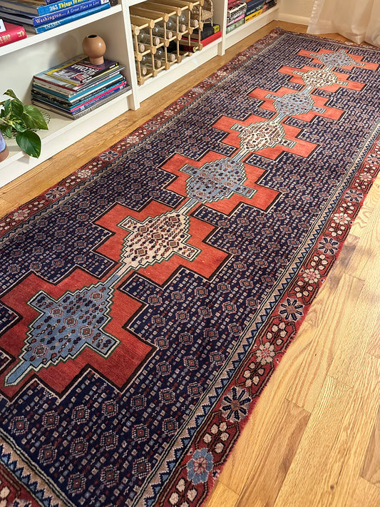 geometric medallion Vintage Kurdish Persian Runner