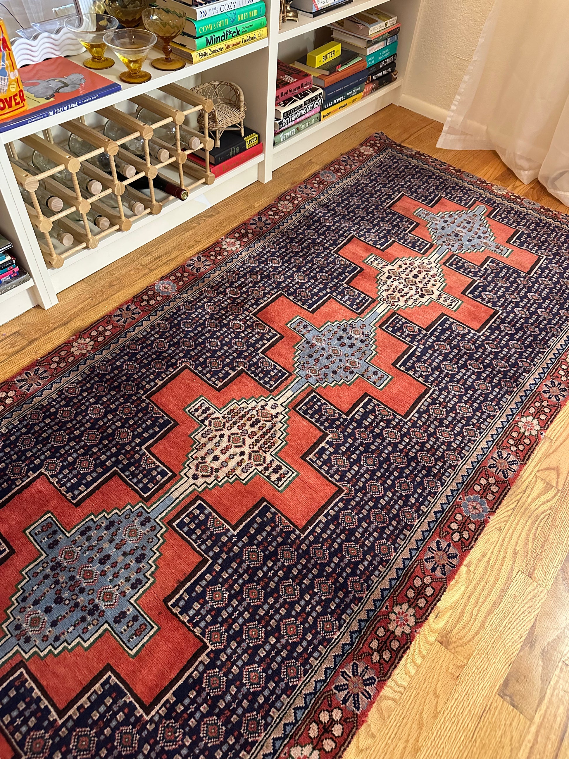 geometric medallion Vintage Kurdish Persian Runner