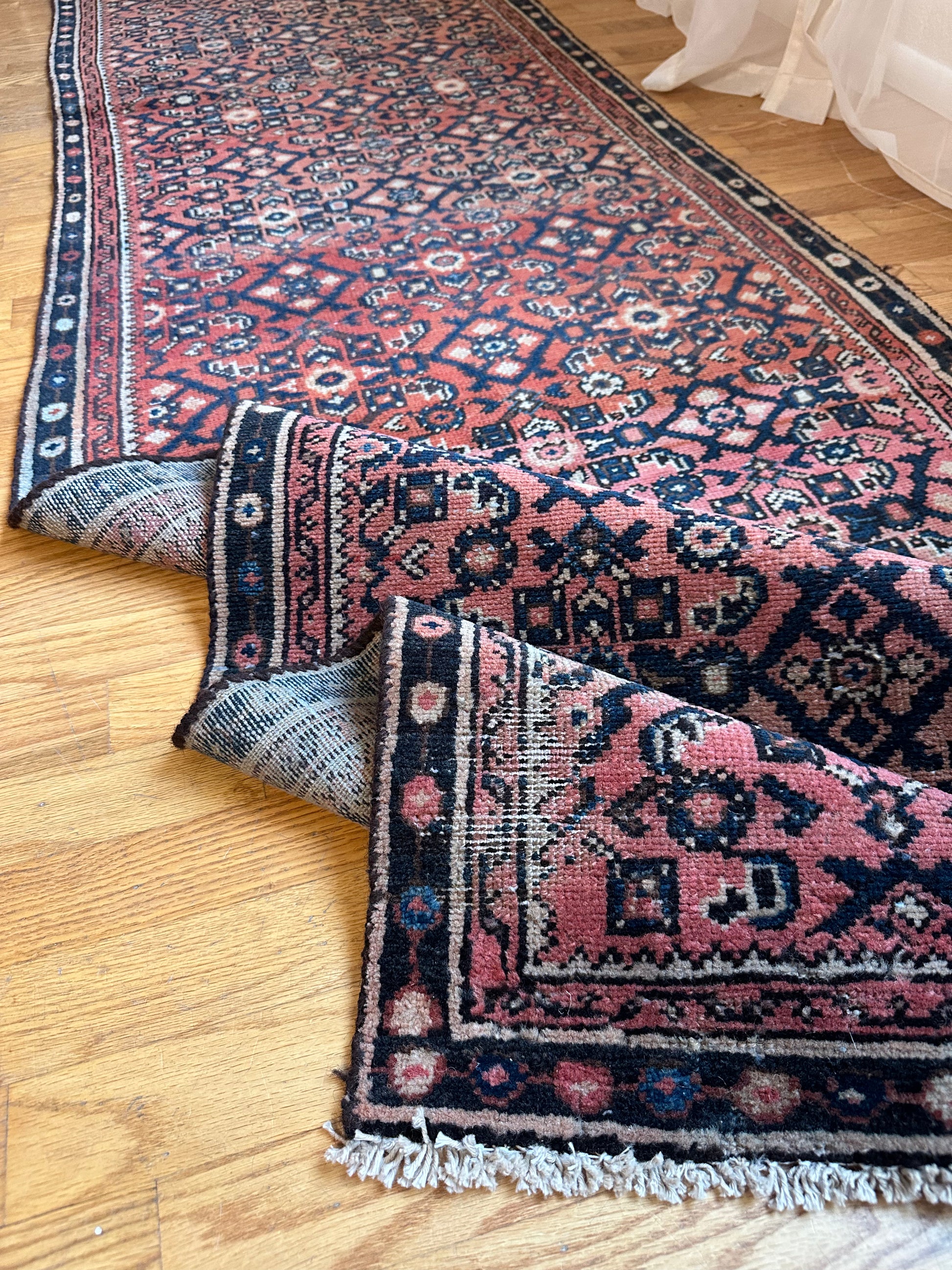 terracotta navy Vintage Kurdish Persian Runner