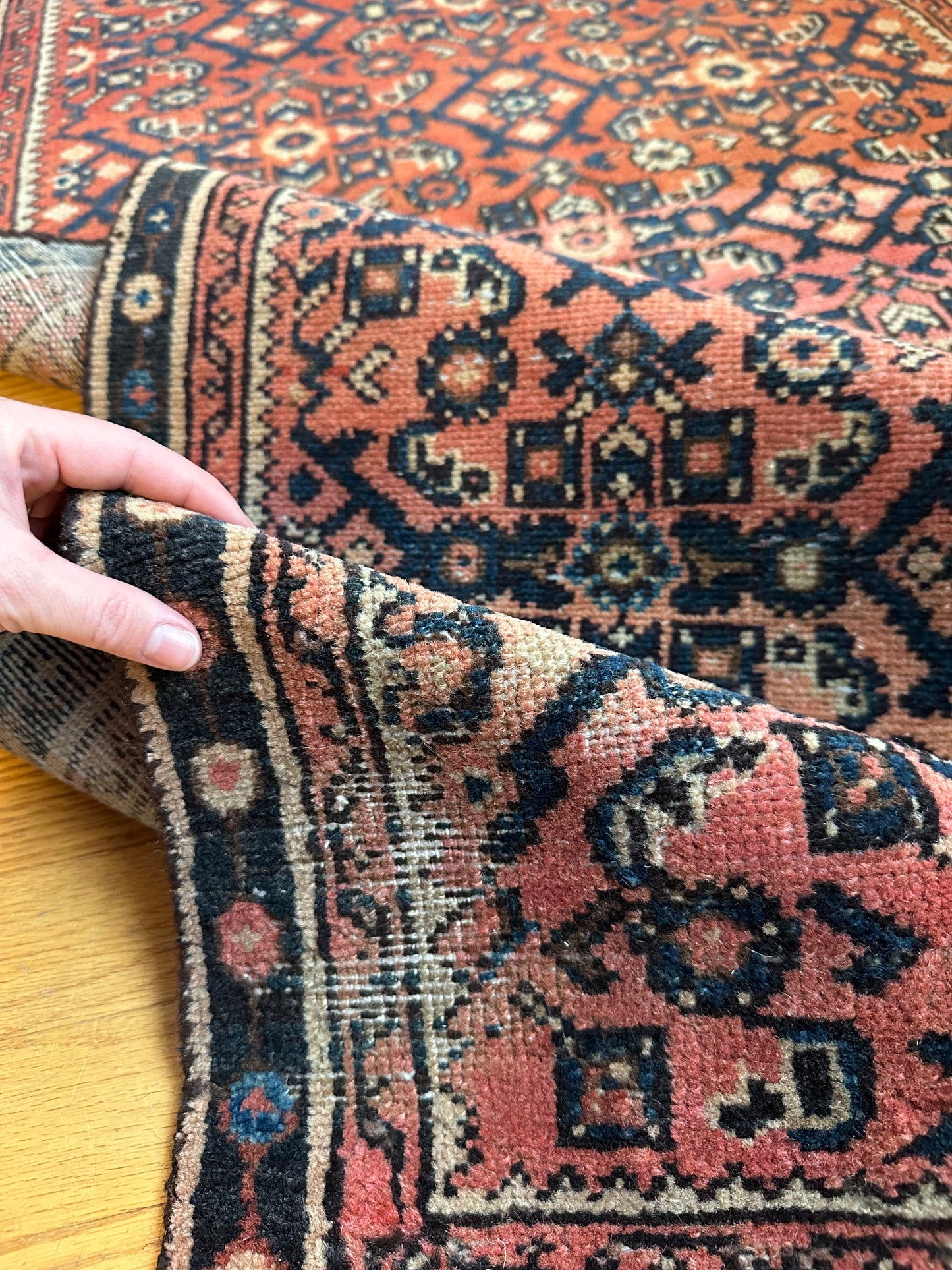 terracotta navy Vintage Kurdish Persian Runner