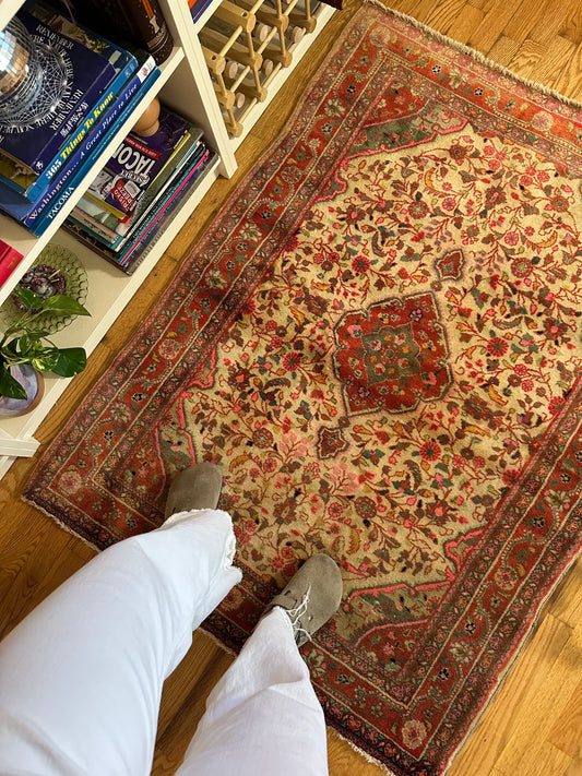 Vintage Persian Floral Accent Rug