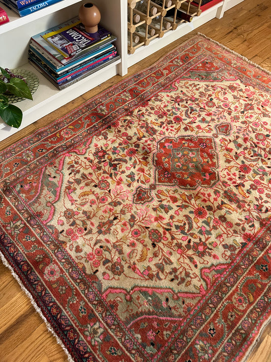 Vintage Persian Floral Accent Rug