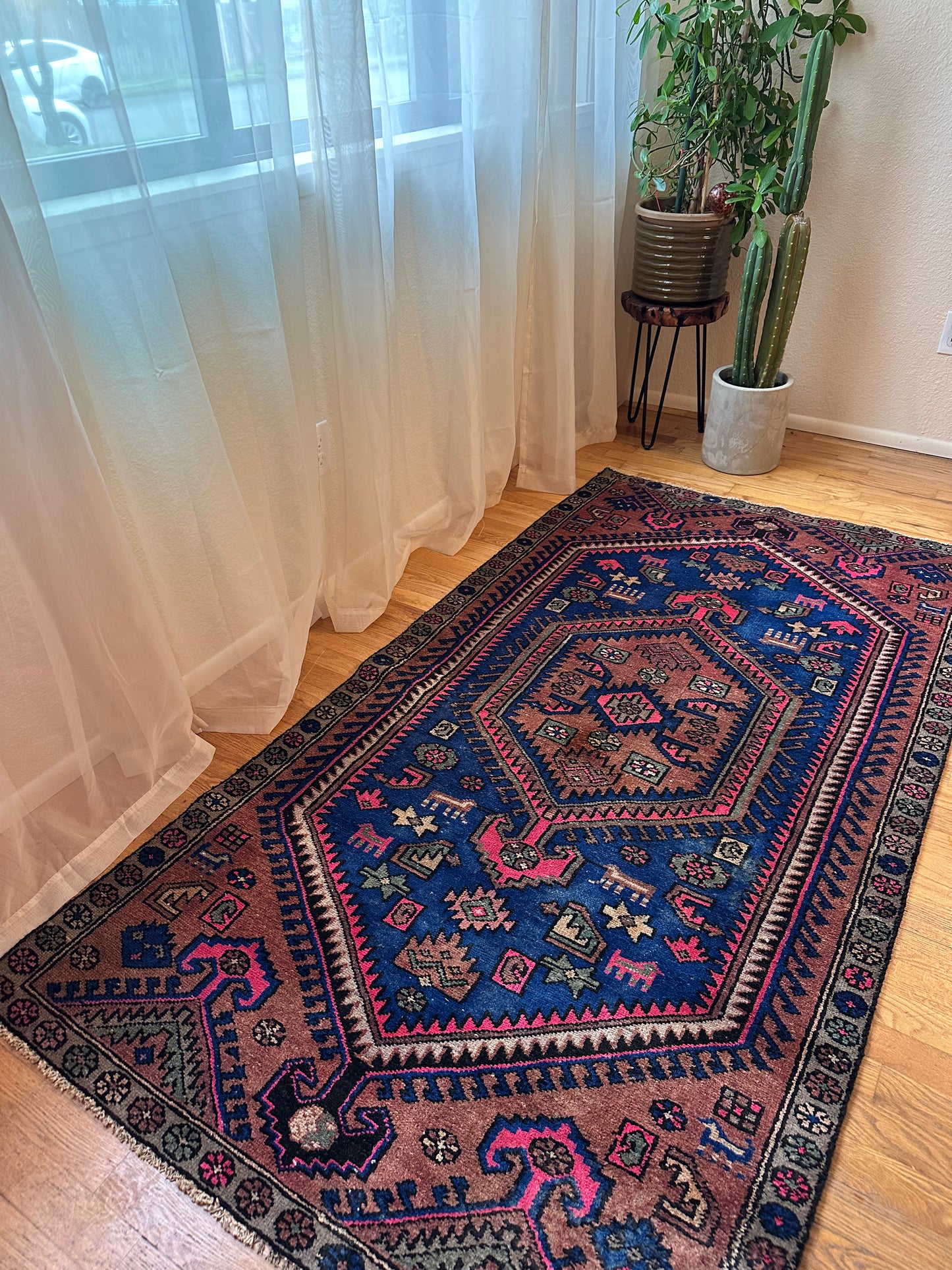 Bold colored vintage herki rug