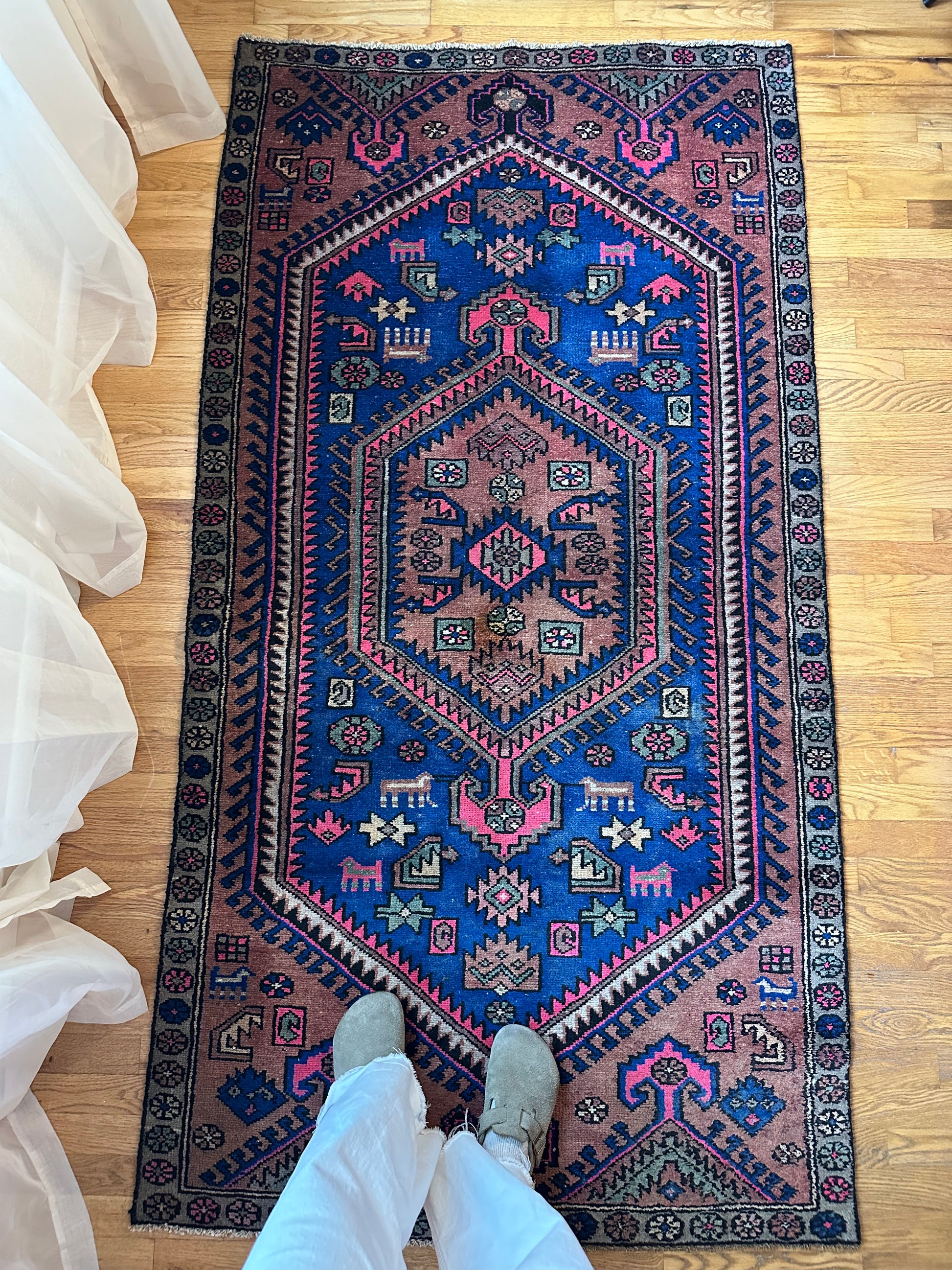 Bold colored vintage herki rug