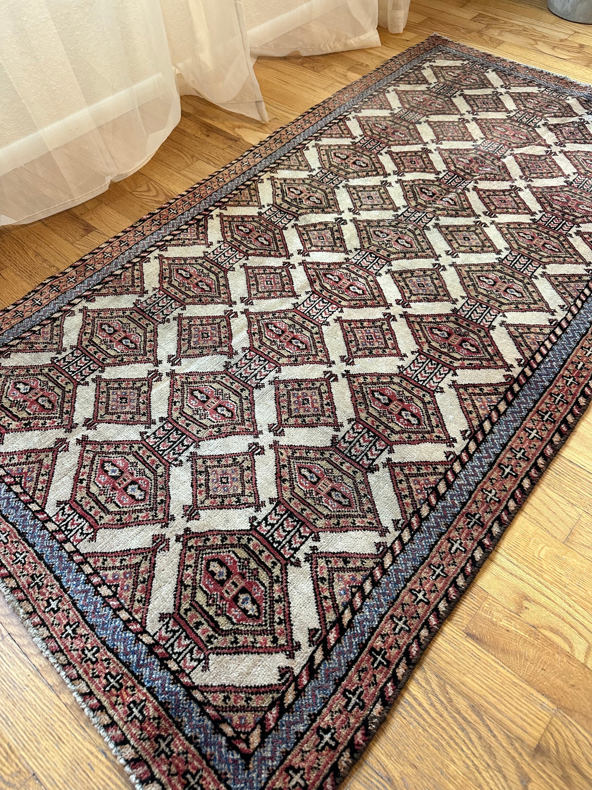 Vintage Ivory Persian Runner with Geometric Pattern