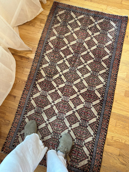 Vintage Ivory Persian Runner with Geometric Pattern