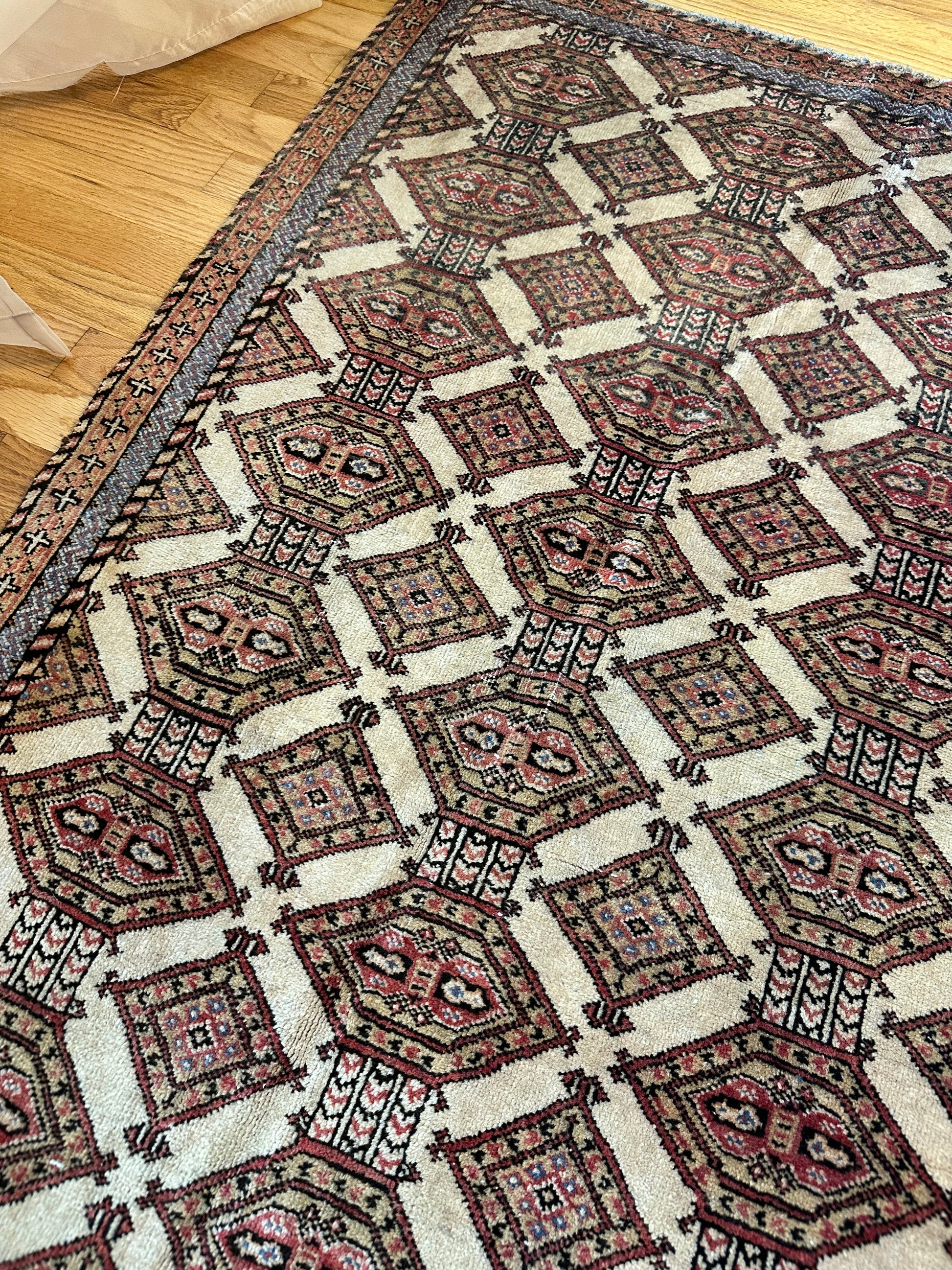Vintage Ivory Persian Runner with Geometric Pattern