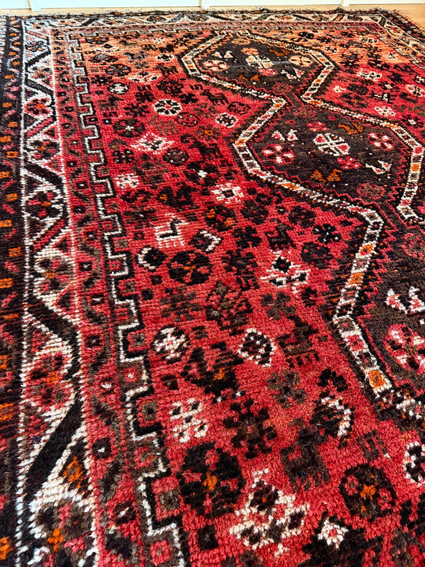 Shirin Safron | Vintage Persian Qashqai Rug - 8'10' x 6'11'