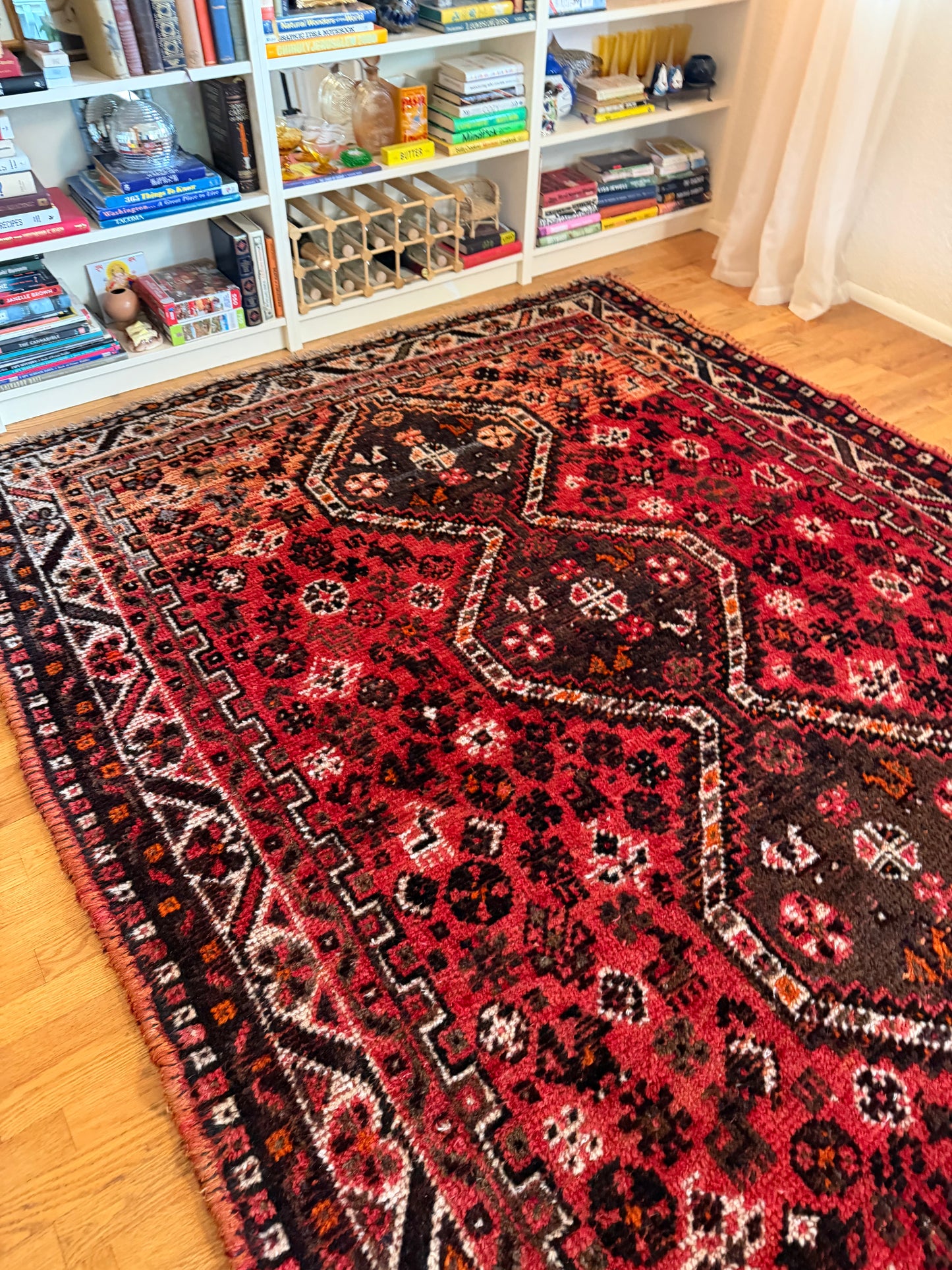 Shirin Safron | Vintage Persian Qashqai Rug - 8'10' x 6'11'