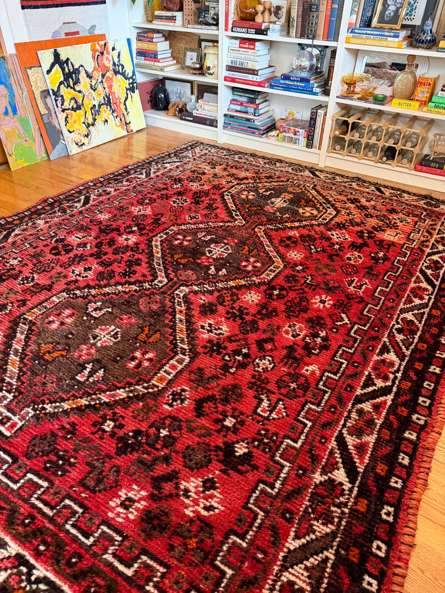 Shirin Safron | Vintage Persian Qashqai Rug - 8'10' x 6'11'