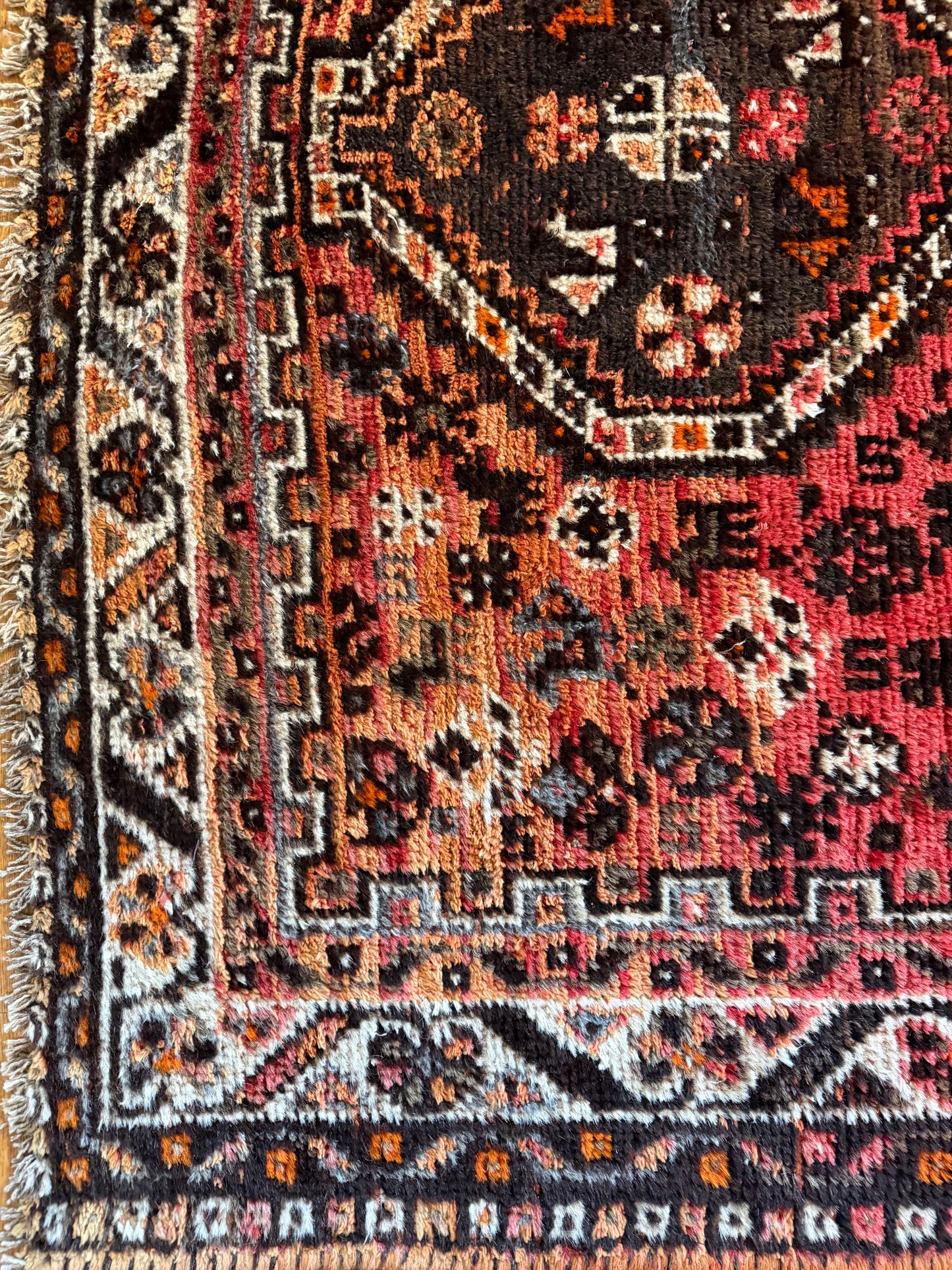 Shirin Safron | Vintage Persian Qashqai Rug - 8'10' x 6'11'