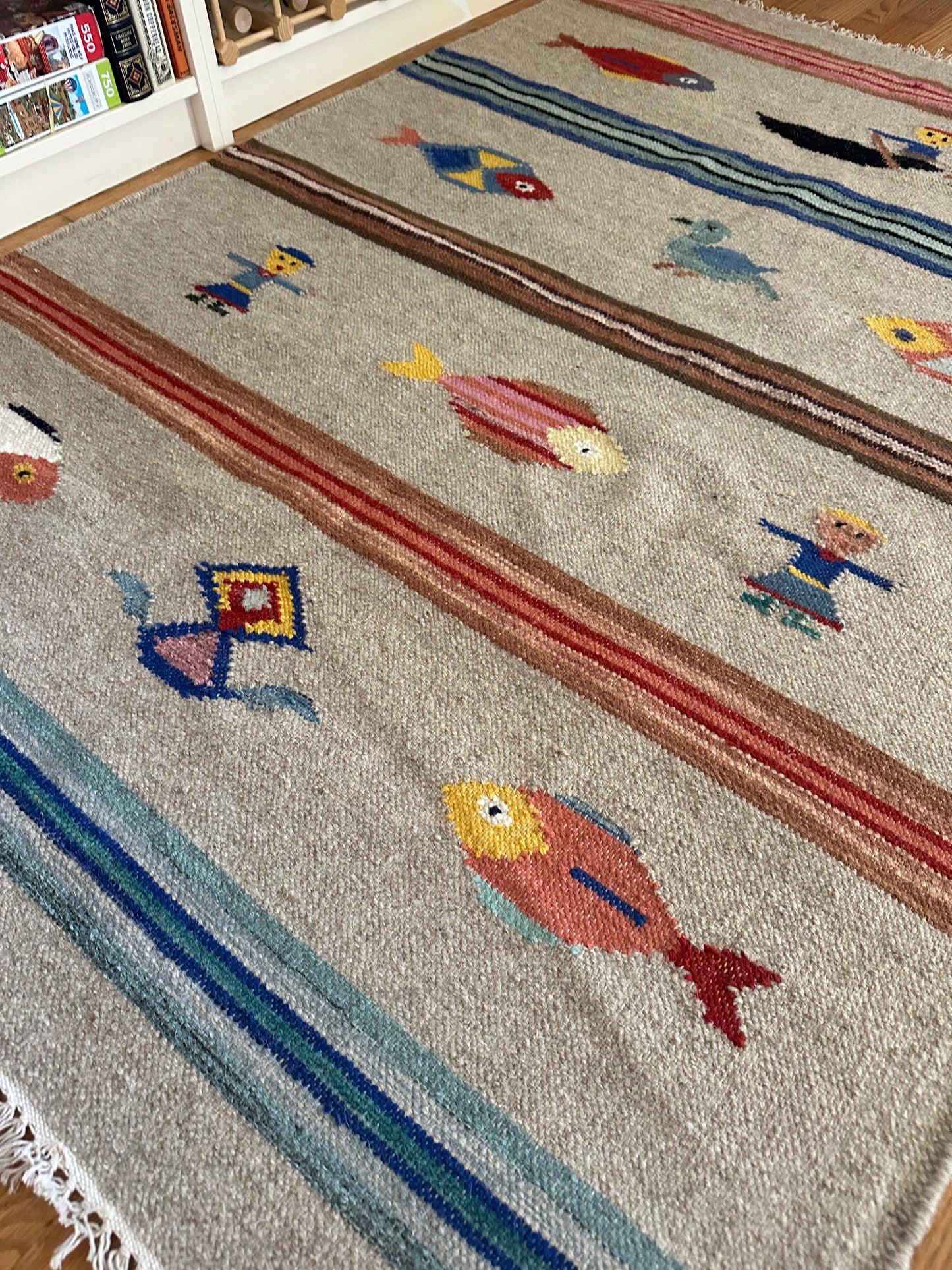 The Fisherman's Tale | Vintage-Inspired Whimsical Wool Kilim Rug | 4' x 6'