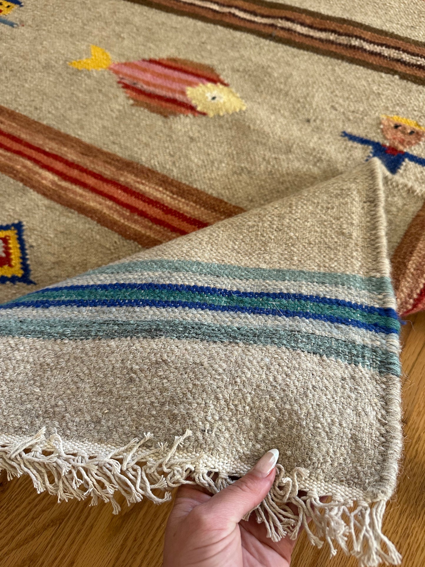 The Fisherman's Tale | Vintage-Inspired Whimsical Wool Kilim Rug | 4' x 6'