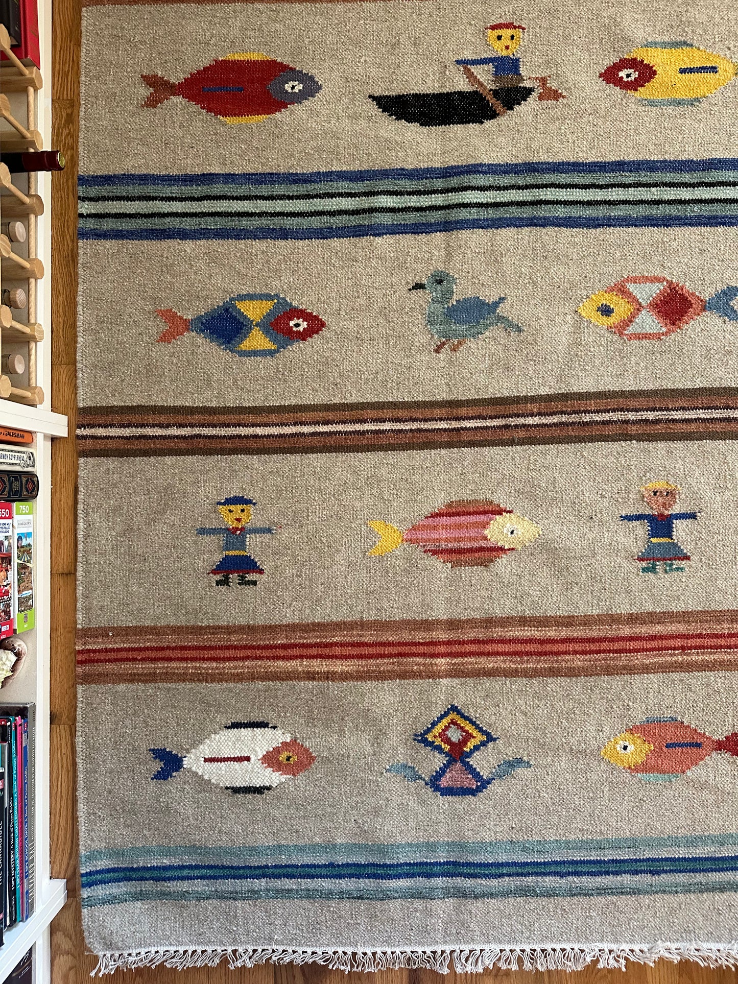 The Fisherman's Tale | Vintage-Inspired Whimsical Wool Kilim Rug | 4' x 6'