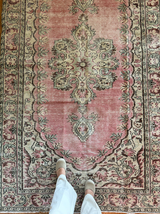 Rosewater - Vintage Low-Pile Wool Rug - 5'2" × 9'1