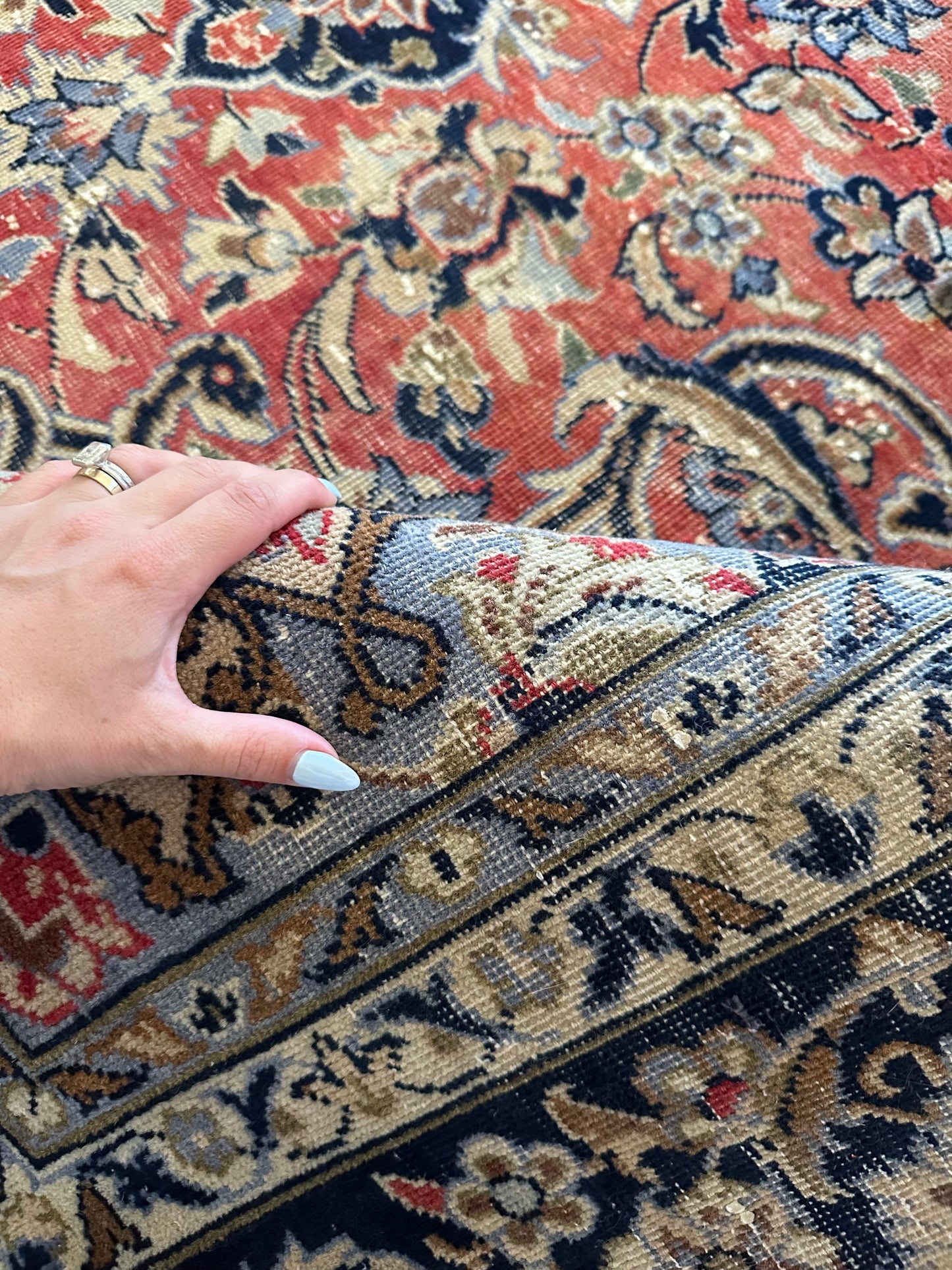 Rosewood Kashan - Vintage Hand-Knotted Persian Kashan Wool Rug - 11'8" x 8'