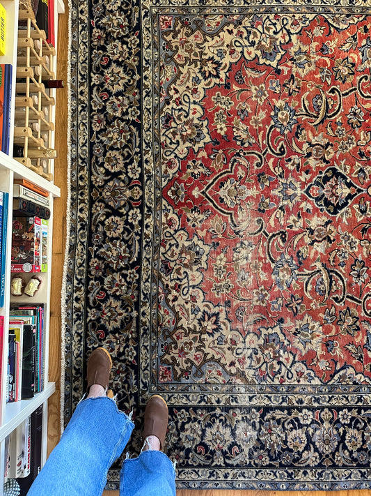 Rosewood Kashan - Vintage Hand-Knotted Persian Kashan Wool Rug - 11'8" x 8'
