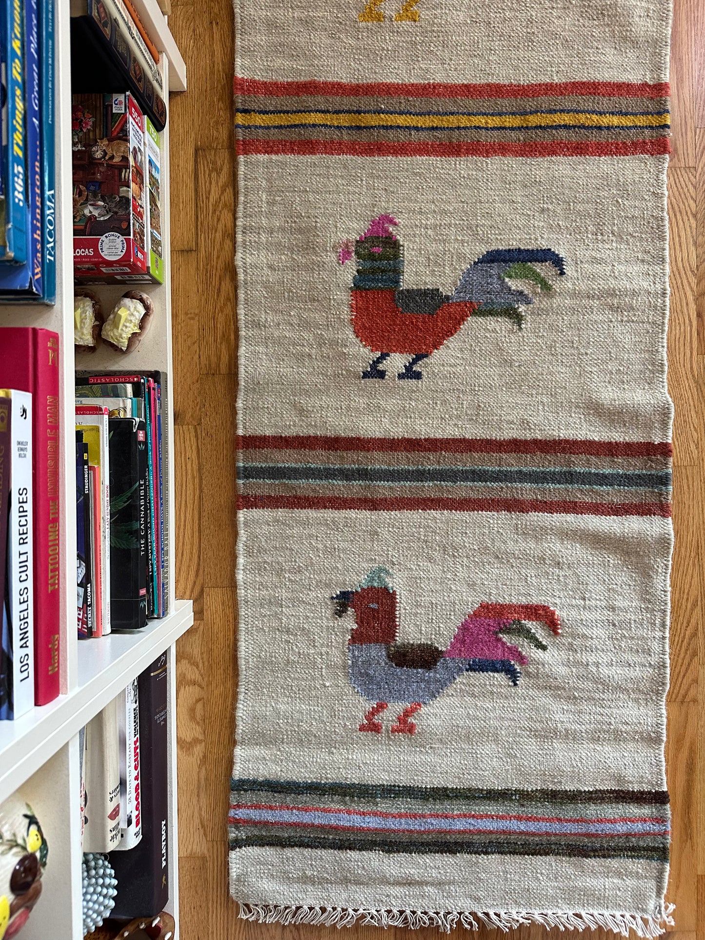 Handwoven Modern Wool Flatweave Rooster Runner - 2 x 8